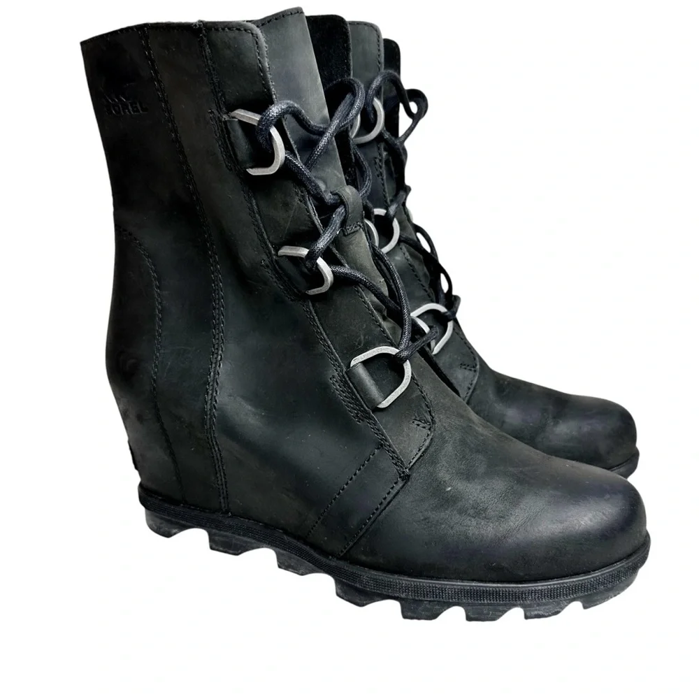 Sorel Black Wedge Lace-Up Ankle Boots